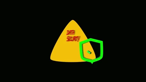 Yellow Triangle with Shield Icon and Data Security Text protection safety. .. Stock Footage 321451249