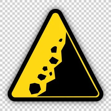 Yellow triangle sign with falling rocks symbol Ilustração Stock
