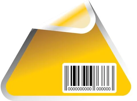 Yellow Triangle Sticker with Barcode and Peel-off Corner Illustrazione stock