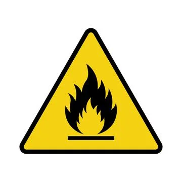 Yellow triangle warning sign with black flame symbol and horizontal line ha.. Stock Illustration