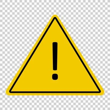 Yellow Triangle Warning Sign with Black Exclamation Mark, Transparent Background 스톡 일러스트