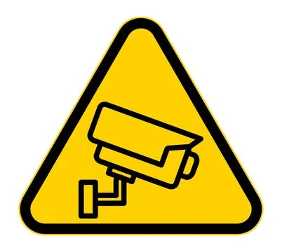 Yellow Triangle Warning Sign with CCTV Camera for Surveillance and Security Stock Illustration