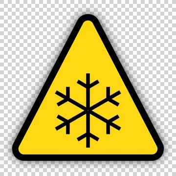 Yellow triangle warning sign with snowflake symbol for frost alert Stock Illustration