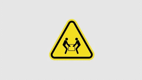 A yellow triangle warning Two Person heavy Lift sign icon concept animation.. Stock Footage 270159352