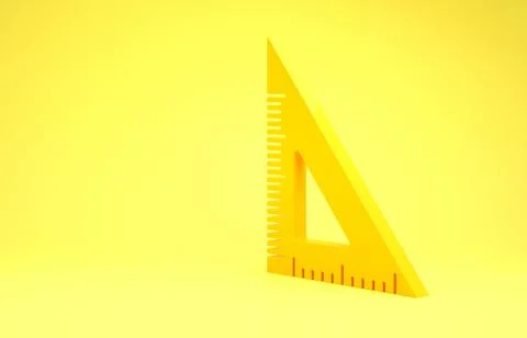 Yellow Triangular ruler icon isolated on yellow background. Straightedge symb Illustrazione stock