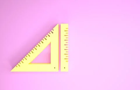 Yellow Triangular ruler icon isolated on pink background. Straightedge symbol イラスト素材