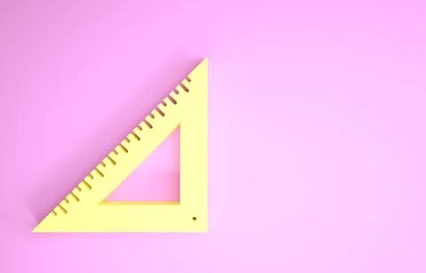 Yellow Triangular ruler icon isolated on pink background. Straightedge symbol Stock Illustration