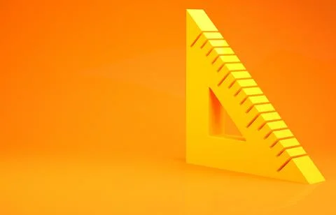 Yellow Triangular ruler icon isolated on orange background. Straightedge symb 스톡 일러스트