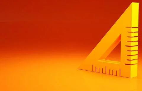 Yellow Triangular ruler icon isolated on orange background. Straightedge symb 스톡 일러스트