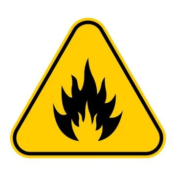 Yellow triangular warning sign with black flame symbol Stock Illustration