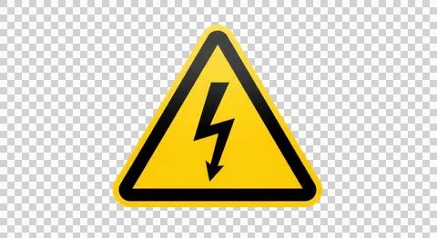 A yellow triangular warning sign with a black lightning bolt symbol indicat.. Stock Photos