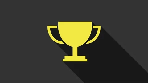 Yellow Trophy cup icon isolated on grey background. Award symbol. Champion cup Stock Footage 147691172