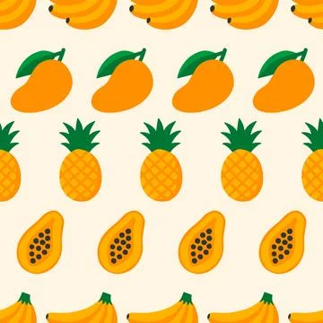 Yellow Tropical Fruits Vector Pattern Stock Illustration