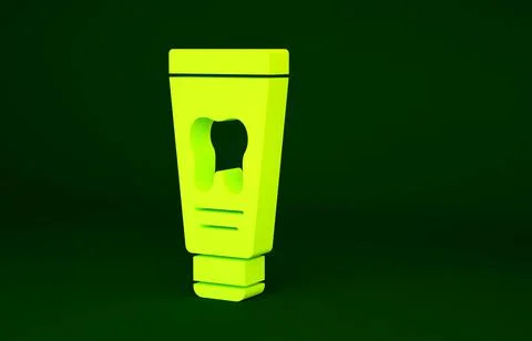 Yellow Tube of toothpaste icon isolated on green background. Minimalism conce Stock Illustration