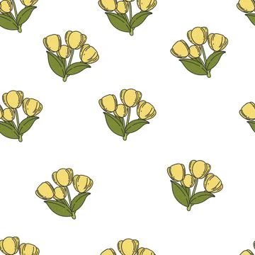 Yellow tulips seamless pattern. Vector floral background with spring flowers. Stock Illustration