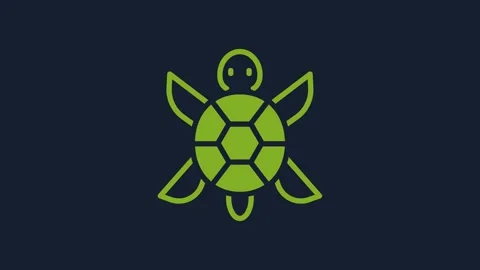 Yellow Turtle icon isolated on blue background. 4K Video motion graphic Stock Footage 232063384