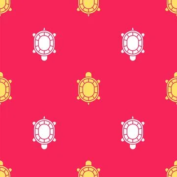 Yellow Turtle icon isolated seamless pattern on red background. Vector Illustrazione stock