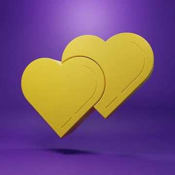 Yellow Two Linked Hearts icon isolated on purple background. Romantic symbo.. Illustrazione stock