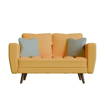 Yellow Two Seater Sofa Front View 3D Render Illustration Illustrazione stock