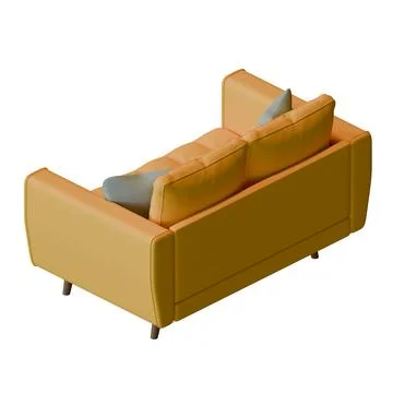 Yellow Two Seater Sofa Rear Isometric View 3D Render Illustration. Illustrazione stock
