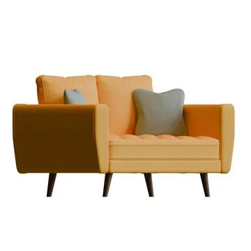 Yellow Two Seater Sofa Side View 3D Render Illustration Stock Illustration