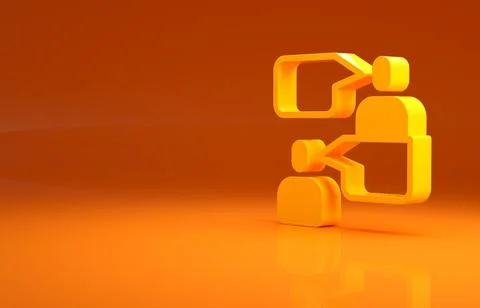 Yellow Two sitting men talking icon isolated on orange background. Speech bubble Stock Illustration