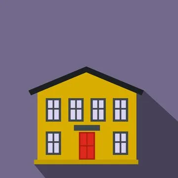 Yellow two-storey house flat icon Stock Illustration