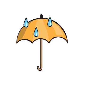 Yellow umbrella and rain drops icon isolated on white background. Illustration
