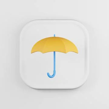 Yellow umbrella icon. 3d rendering white square button key, interface ui ux e 스톡 일러스트