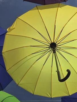 Yellow umbrella low angle close Stock Photos