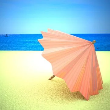 Yellow umbrella over a beach イラスト素材
