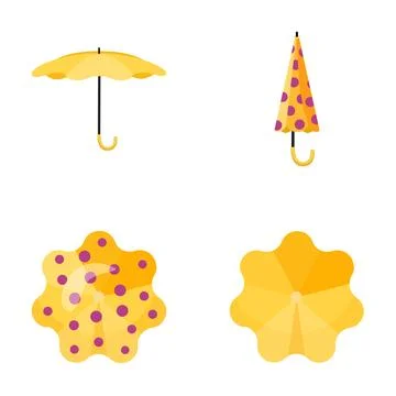 Yellow umbrellas in various views and positions Stock Illustration