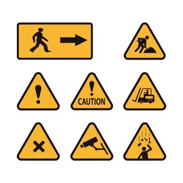 Yellow under construction building road repair vector illustration set Stock Illustration