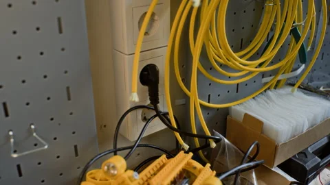 Yellow Underwater Drone Resting on Workbench in Robotics Lab Stock Footage 343500210