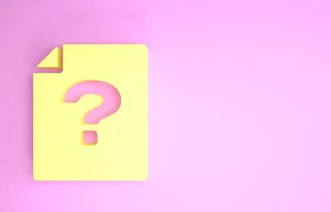 Yellow Unknown document icon isolated on pink background. File with Question  Stock Illustration