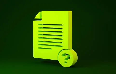 Yellow Unknown document icon isolated on green background. File with Question Stock Illustration