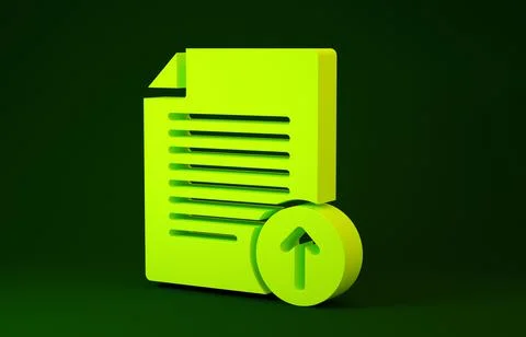 Yellow Upload file icon isolated on green background. File document symbol. D Illustrazione stock
