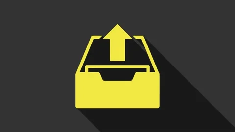 Yellow Upload inbox icon isolated on grey background. Extract files from archive Stock Footage 147696270
