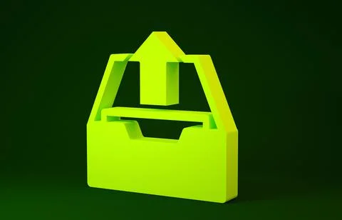 Yellow Upload inbox icon isolated on green background. Extract files from arc Stock Illustration