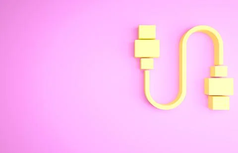 Yellow USB cable cord icon isolated on pink background. Connectors and socket Stock Illustration