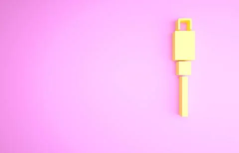 Yellow USB cable cord icon isolated on pink background. Connectors and socket Stock Illustration