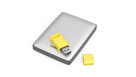 Yellow USB stick and external hard drive Stock Footage 331957031