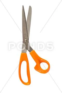 Yellow used scissors isolated Stock Photos