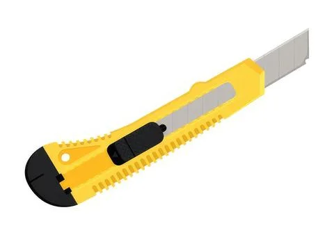 Yellow utility knife with retractable blade on white background Stock Illustration