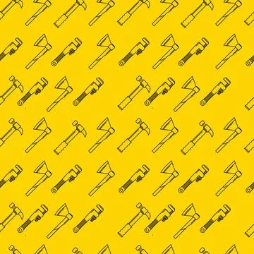 Yellow vector background for hand tools Hammer, axe and adjustable wrench.... Foto stock