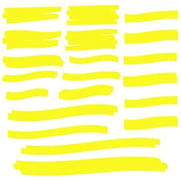 Yellow vector highlighter elements set. Yellow marker text selection 스톡 일러스트