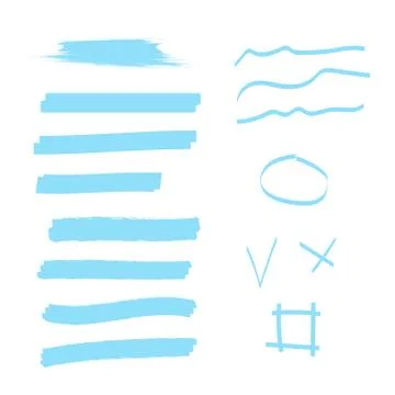 Yellow vector highlighter elements set. Yellow marker text selection Stock Illustration