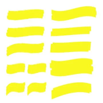 Yellow vector highlighter elements set. Yellow marker text selection Illustrazione stock