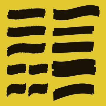 Yellow vector highlighter elements set. Yellow marker text selection Stock Illustration