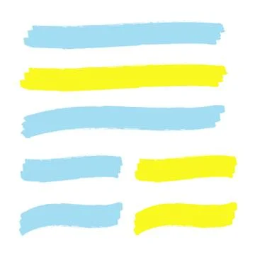 Yellow vector highlighter elements set. Yellow marker text selection イラスト素材